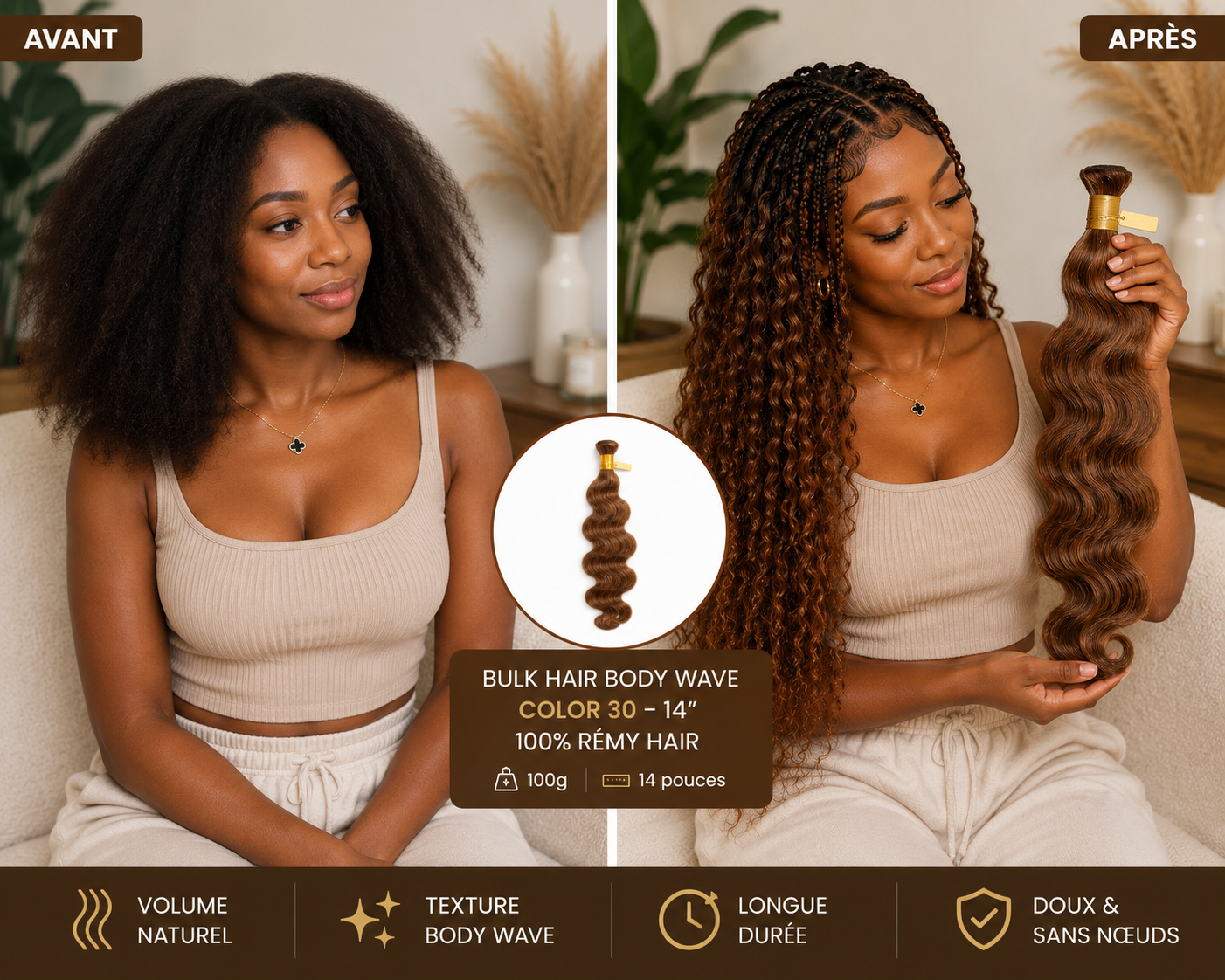 Bulk Hair Body Wave Brown 30 – 14”