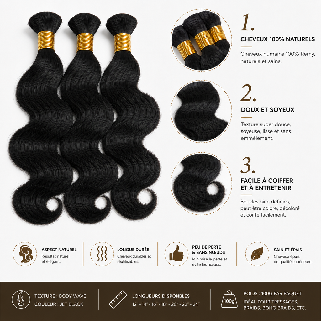 Bulk Hair Body Wave Jet Black – 14”