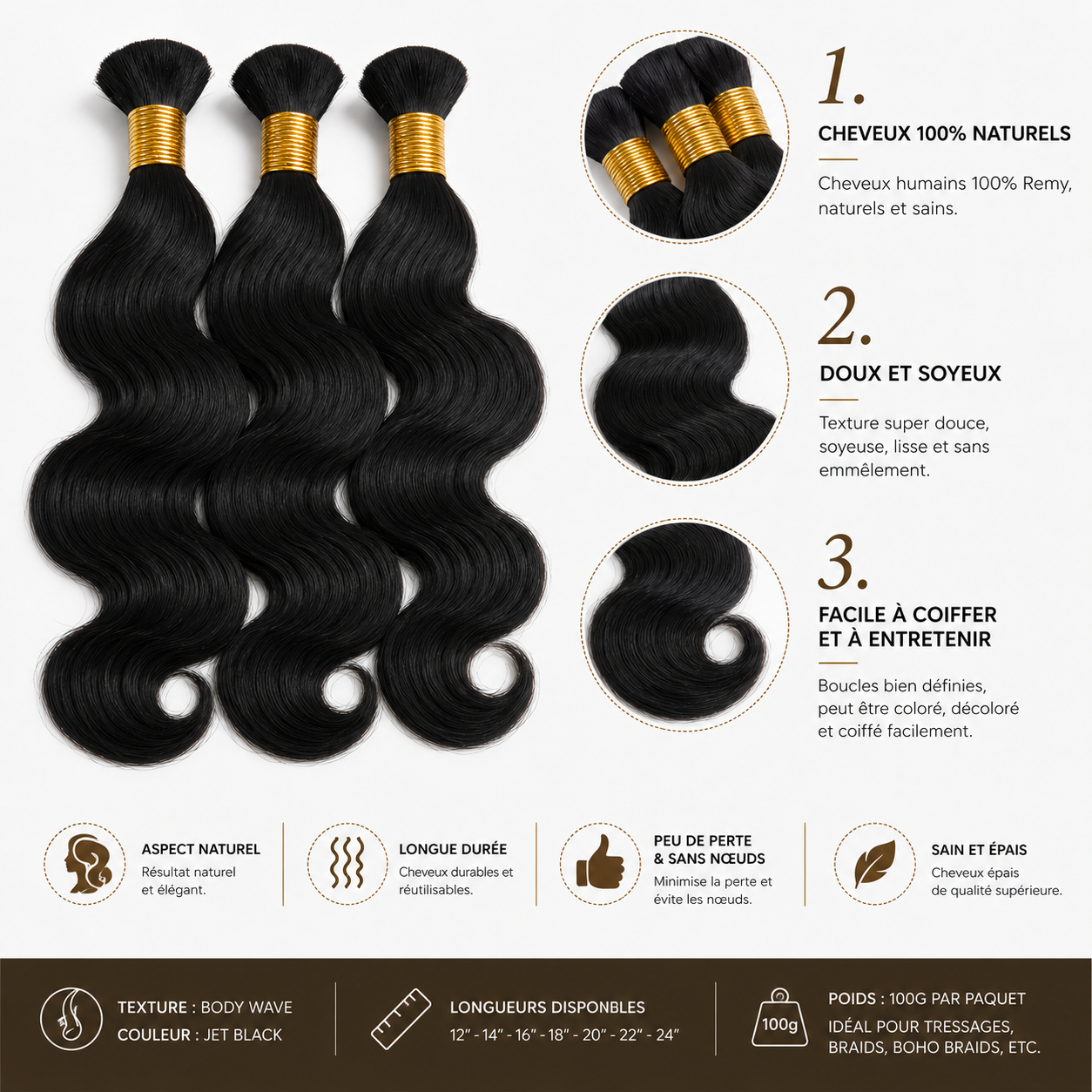 Bulk Hair Body Wave Jet Black – 14”