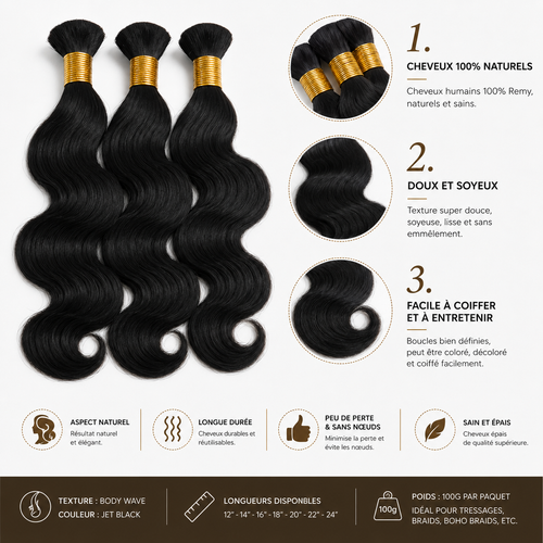 Bulk Hair Body Wave Jet Black – 14”