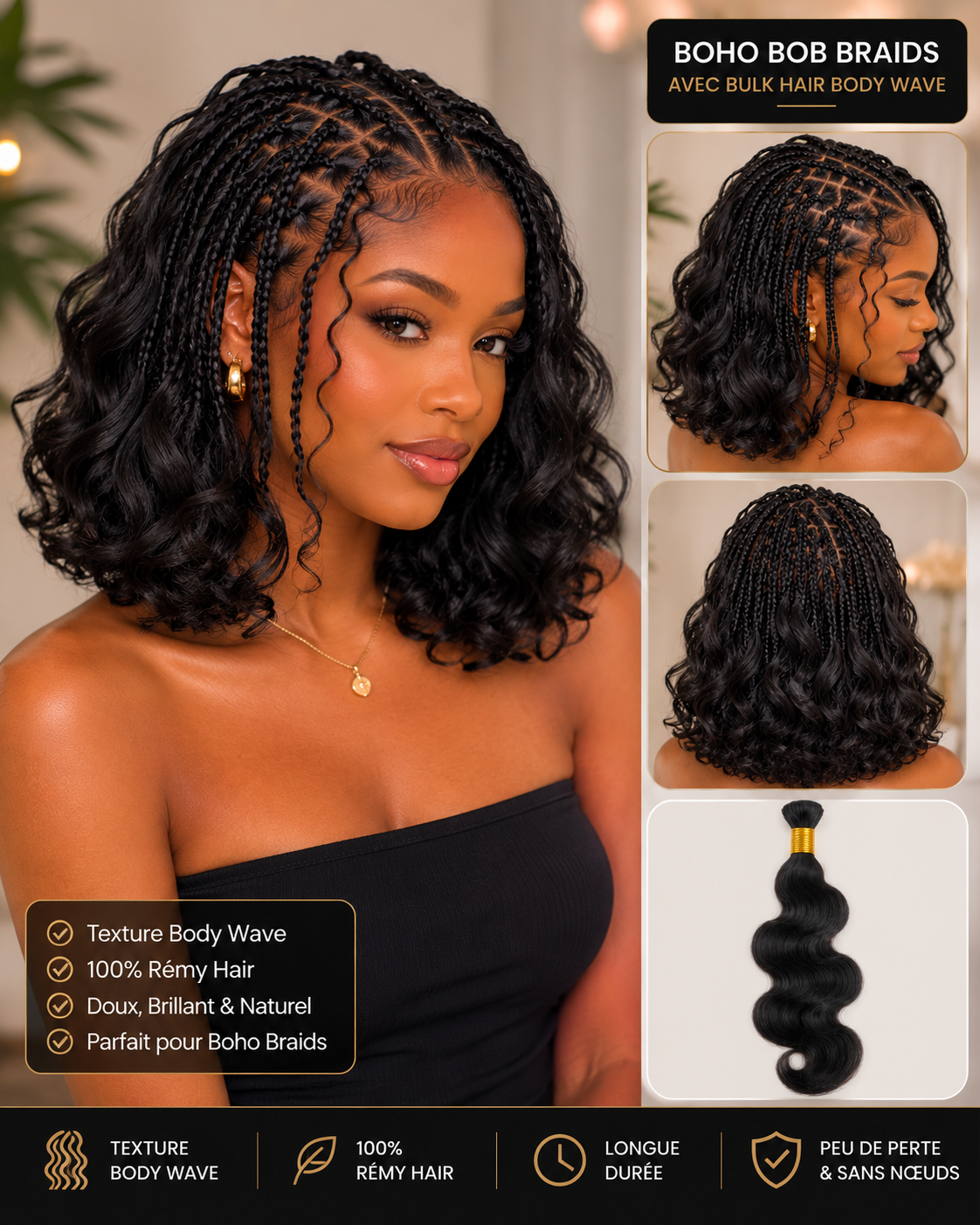 Bulk Hair Body Wave Jet Black – 14”